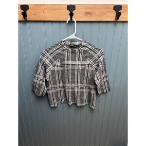 EILEEN FISHER Plaid Knit Sweater Top 3/4 Sleeve Mock Neck M Medium